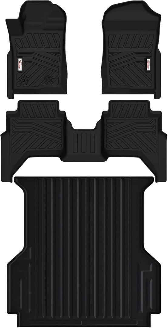 Tesson Floor Mats & Cargo Mat for Ford Ranger SuperCrew Cab 2024-2026(5ft Short Bed Bedmat),All Weather Protection Accessories Custom Full Set Liners Include 1st & 2nd Row