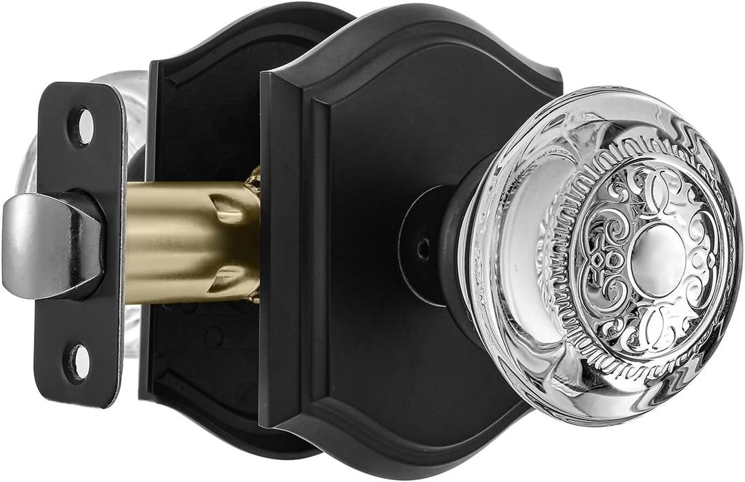 Crystal Door Knobs Interior, Vintage Passage Glass Door Knobs Matte Black Door Knobs for Hall Closet, 1 Pack