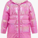 Cutemile 5-12 Years Girls Winter Long Fleece Coat Parka Metallic Puffer Jacket Outwear with Hooded