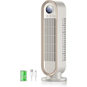 Misby Desk Fans Small Quiet, 13 Inch Office Fan for Saving Space, 4000mAh Battery Operated, 3 Speed Adjustment, 90 Oscillation Bladeless Table Fan, Ideal for Office, Bedroom (Ivory White)