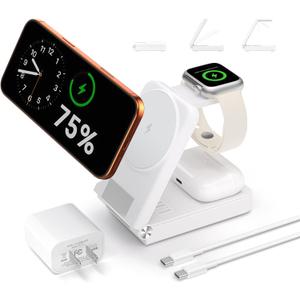 3 in 1 Charging Station, 25W Foldable Magnetic Fast Wireless Charger Stand for Apple Multiple Devices, Travel Charger for iPhone 17 16 15 14 13 12 Series Watch AirPods 4/3/2/Pro