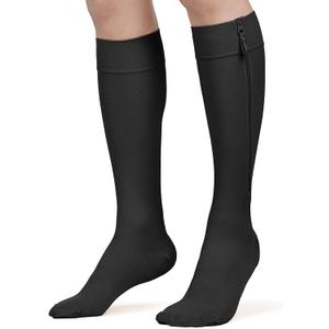 KEKING Zipper Compression Socks for Men Women, Closed Toe, 20-30mmHg Firm Support Knee High Zipper Compression Stockings for Wide Calf - Varicose Veins, DVT, Shin Splints, Edema, Nursing, Black 4XL