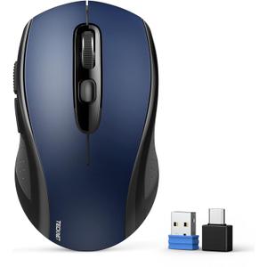 TECKNET Bluetooth Mouse, 4000DPI Wireless Mice for Laptop 2-in-1(BT 5.0/3.0+2.4Ghz) Computer Mouse with USB Receiver for Mac (USB-A/C+Bluetooth, Blue)