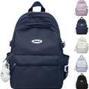 Kawaii Backpack with Cute Accessories Casual Aesthetic Daypack Simple Laptop Bag Waterproof Travel Rucksack for Women (Dark Blue)