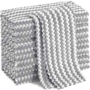 Homaxy 12 Pack Kitchen Dish Cloths, Ultra Soft and Absorbent Dish Towels, Reusable Fast Drying Microfiber Cleaning Cloth, Coral Velvet Wave Design No-lint, 10 x 10 inches, Grey
