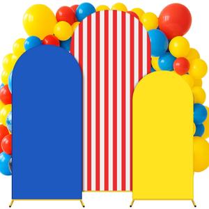 Tingjoo 3 Pcs Carnival Backdrop Decorations 6Ft 6.6Ft 7.2Ft Circus Theme Arch Backdrop Cover Polyester Arch Stand Cover for Birthday Photo Props Outdoor Decor