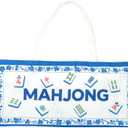 Mahjong Tile Bag - Canvas Organizer Holds 166 Tiles & 4 Racks, Extra Wide Zippered Storage with Dual Handles (Blue)