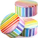 Yopay 3 Pack Cookie Tins, Round Baking Cake Gift Tins for Storing Patisseries, Puff Pastries Craft Supplies, Easter, Special Occasion and Holidays, Rainbow Pattern, 7" W X 3.2" H, Metal