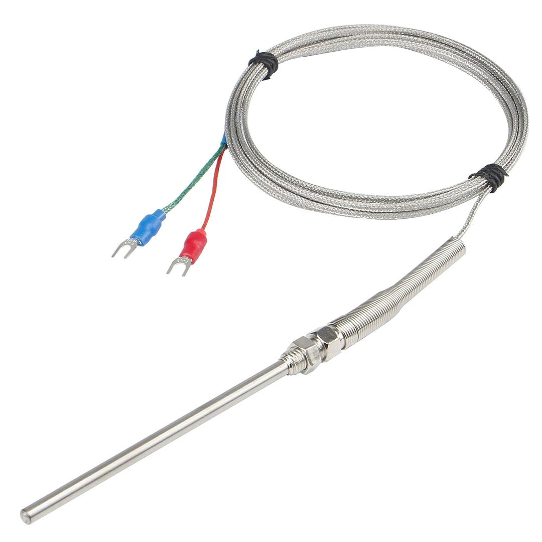 K-Type Thermocouple Temperature Sensors 0~6002M/6.6Ft Wire Probe Length 100mm Two Wire 1005mm Stainless Steel Probe Temperature Detector Temperature Gauge