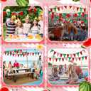 Tudomro 4 Pcs Watermelon Party Banner Triangle Paper Pennant Flag Banner Garland Decor for Watermelon Birthday Baby Shower Party Decoration (Red Pink Green)