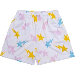 DIOTSR Mens Graphic Print Shorts Cool Mesh Basketball Shorts Casual Flat Front Shorts Summer Drawstring (Large, 02 White-pink Star)