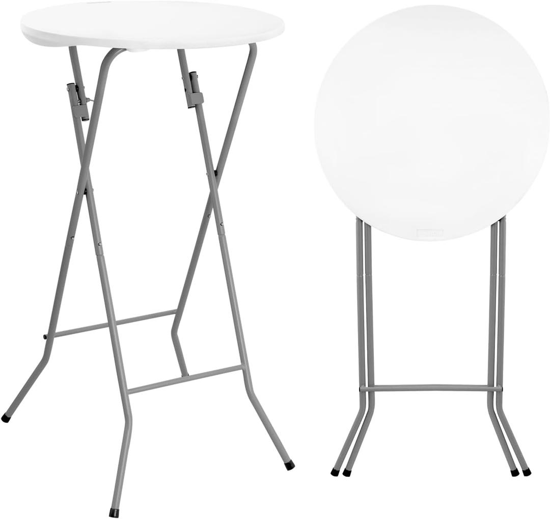 Byliable 24in Round Cocktail Table, Bar Height High Top Foldable Bistro Table with Removable Legs, Portable Plastic Indoor Outdoor for Patio, Party, Backyard, Events, White