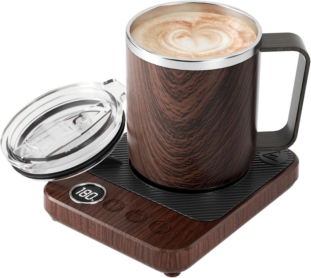 Coffee Mug Warmer & Mug Set for Desk, Smart Coffee Cup Warmer with 16oz Heated Mug, Coffee Heater with Auto Shut Off for Office/Home, Birthday/Valentine's Day/Coffee Gifts for Men & Women, Wood