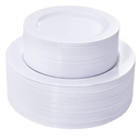 FLOWERCAT 100PCS White Plastic Plates-Heavy Duty White Disposable Plates for Christmas/Easter/Party/Wedding -Serve 50 guests 10.25inch & 7.5inch