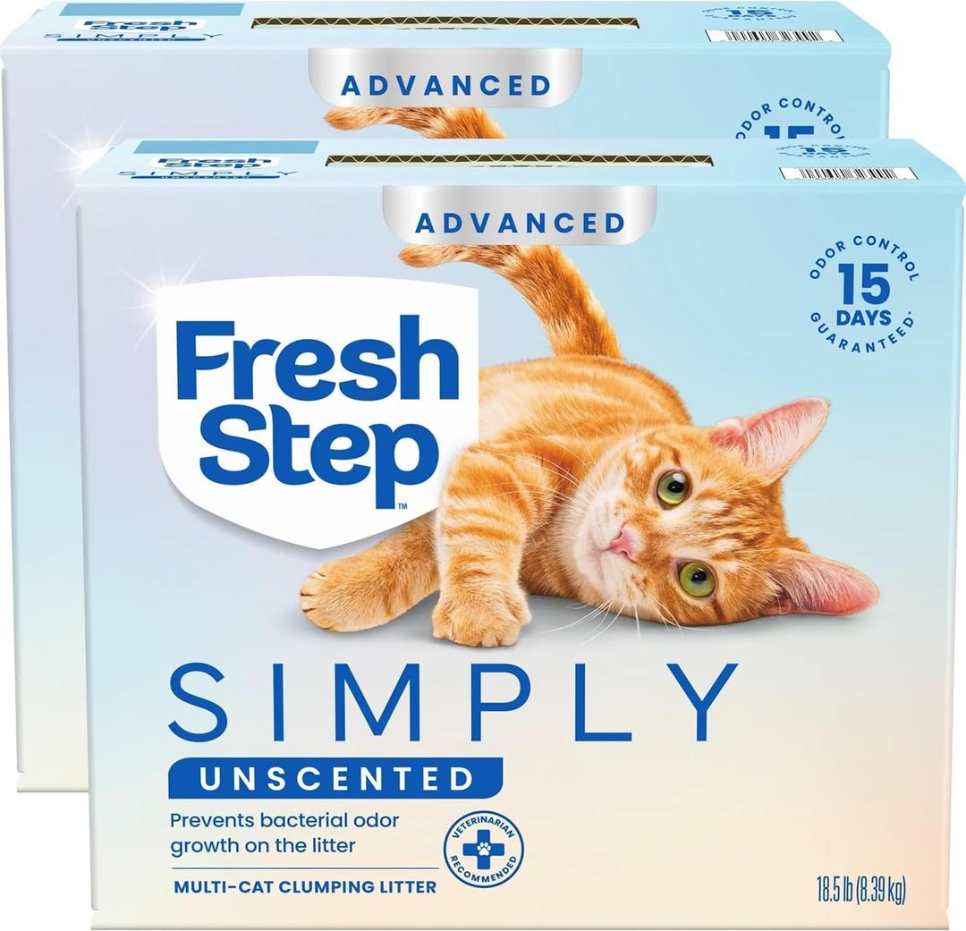 Fresh Step Advanced Simply Unscented Multi Cat Clumping Cat Litter, Low Dust, Odor Control with Activated Charcoal Tech, Compatible in Automatic Litter Boxes, 37 lbs. (2 x 18.5 lb.)