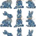 WDS WONDROUS 9-Piece Easter Bunny Hanging Ornaments Set, Fabric Floral Rabbit with Jute Bows, Rustic Spring Home Decor for Wall Door Christmas Tree, Farmhouse Country Gift Cottagecore Primitive Decor