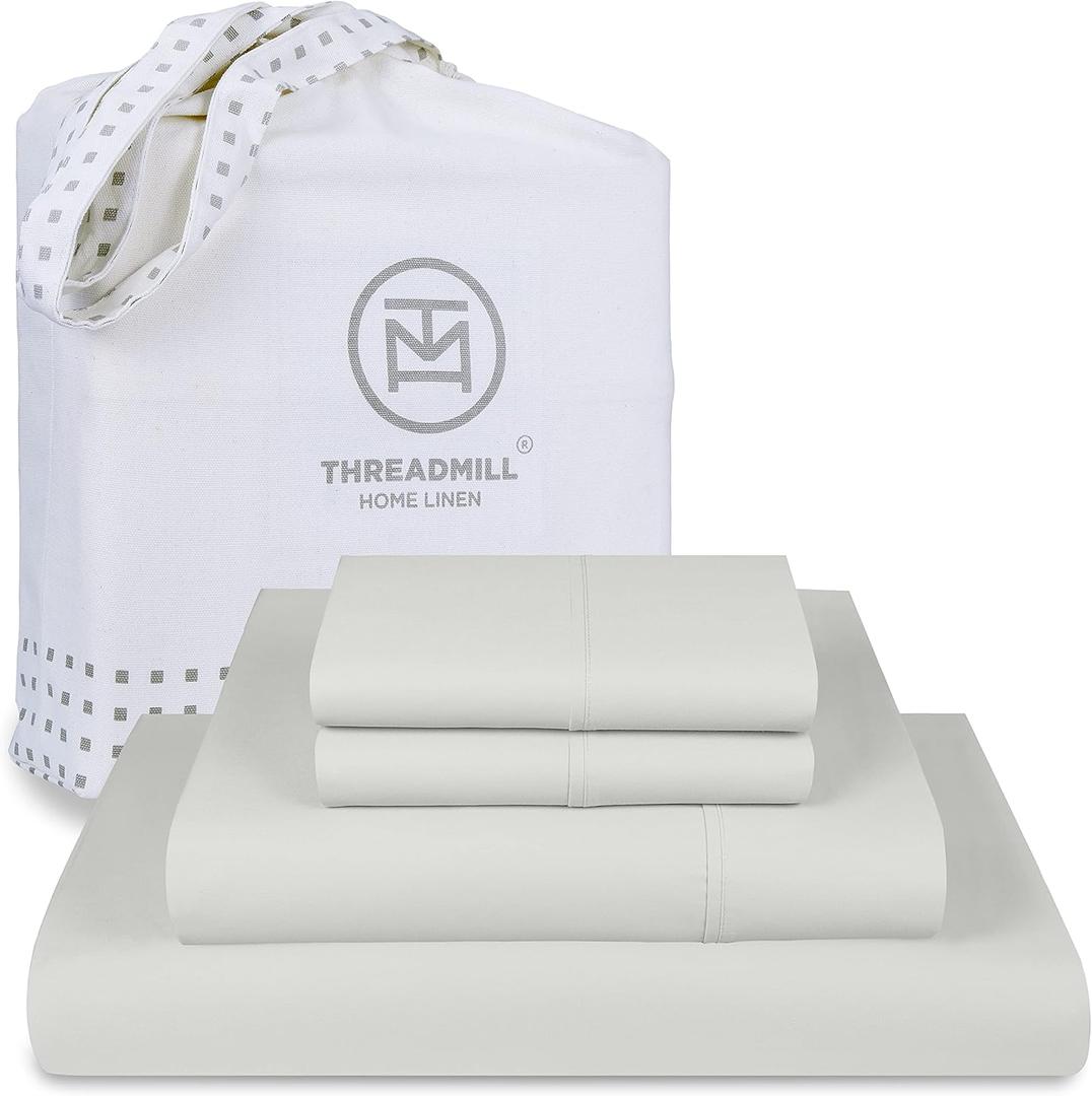 Threadmill Luxury 800 Thread Count Queen 100% Cotton Sheets - Light Grey Sateen Weave Bed-Sheets, Better Than Egyptian Cotton,4 Pc Solid Soft Bed Set, Fits 16" Deep Pocket