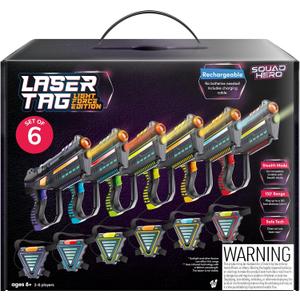 Squad Hero Set of 6 Rechargeable Laser Tag for Kids Teens & Adults - Boys Gifts - Blasters & Vest Sensors - Fun Ideas Age 8+ Year Old Toys - Lazer Teen Boy Game Boys & Girls Outdoor Teenage Activities