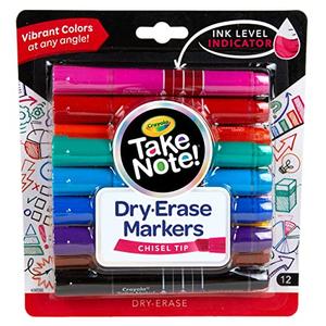 Crayola Take Note Dry Erase Markers for School (12ct) Teacher Supplies, Chisel Tip Whiteboard Markers, Essential Classroom Must Haves, Low Odor