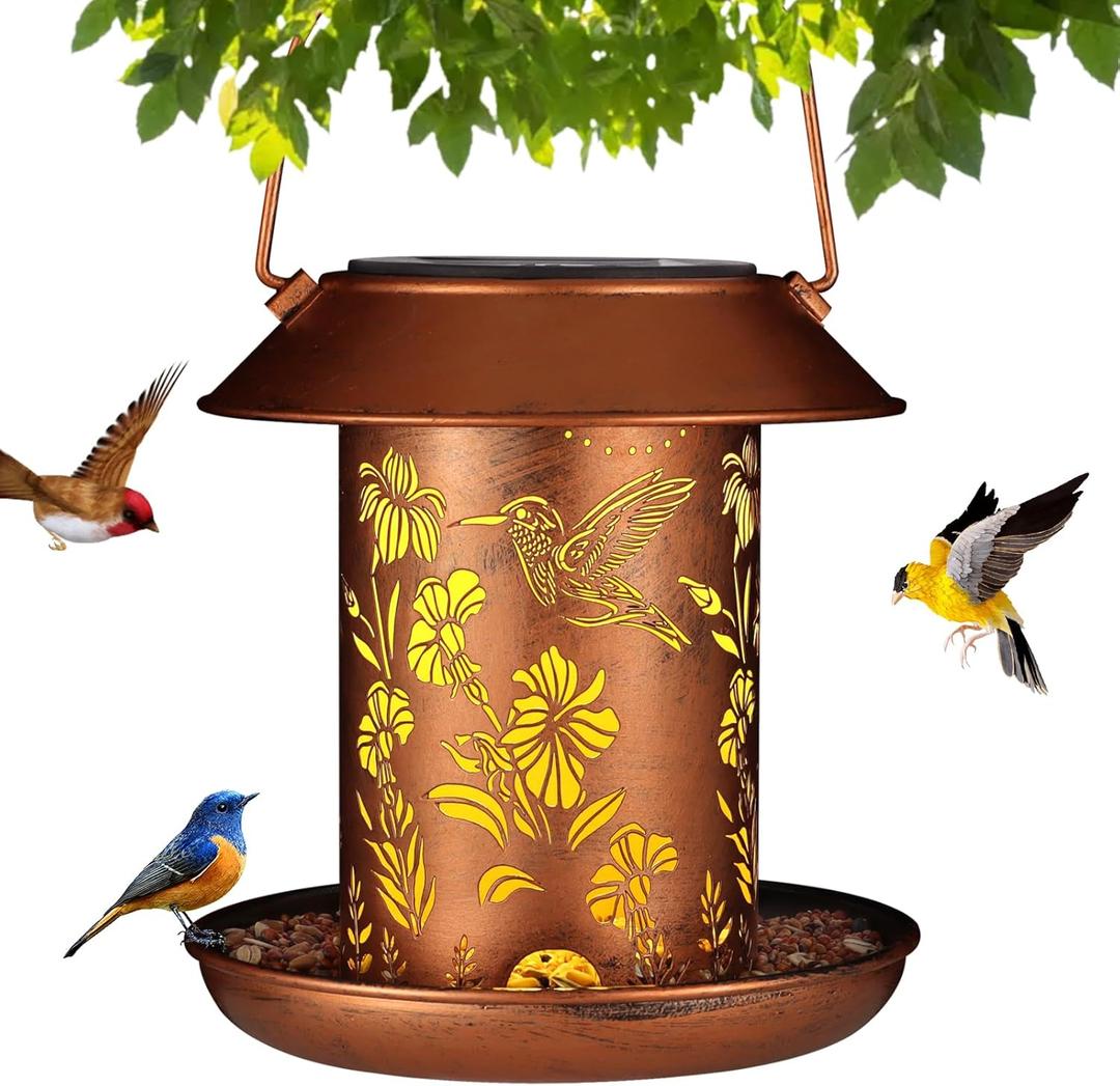 Solar Bird Feeder for Outdoors Hummingbird Solar Lanterns Metal Waterproof Outside Wild Bird Feeders Birthday Gifts for Women Mom Grandma Outdoor Hanging Garden Decor Lights for Yard, Patio