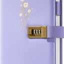 Ovesmusl Diary with Lock for Girls A5 Leather Diary for Women 260 Pages 100 GSM Refillable Journal with Lock for Teens Secrets Flower Journals with Combination Passwords, 5.7"x8.3", Purple