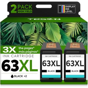 63XL Ink Cartridge Replacement for HP Ink 63 HP63 HP63XL Compatible for HP Officejet 4650 5258 5200 3830 5255 4655 4652 5252 Deskjet 3630 3634 1112 Envy 4510 4520 Printer 2-Pack Black