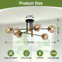 6-Lights Sputnik Ceiling Light Fixture Mid Century Modern Glass Globe Flush Mount Chandelier Black and Gold Farmhouse Lighting for Living Room Dining Room Bedroom Kitchen