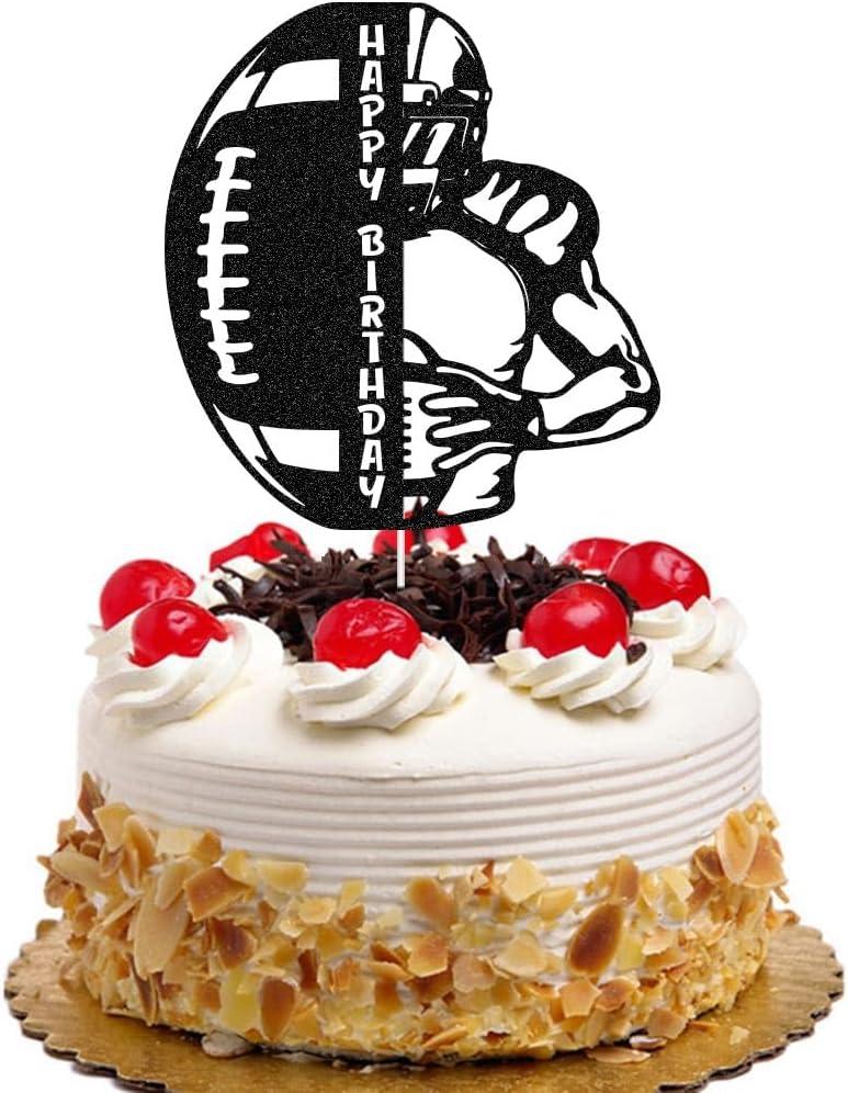Football Happy Birthday Cake Topper Rugby Ball Bowl Cake Decor Super Touchdown Sport Theme Birthday Party Decorations Black Glitter