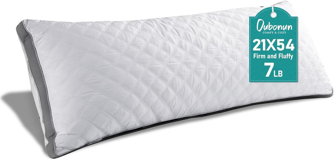 Oubonun Premium Adjustable Loft Quilted Body Pillows - Firm and Fluffy - Quality Plush - Down Alternative - Head Support Pillow - 21"x54" (White-gray Side)