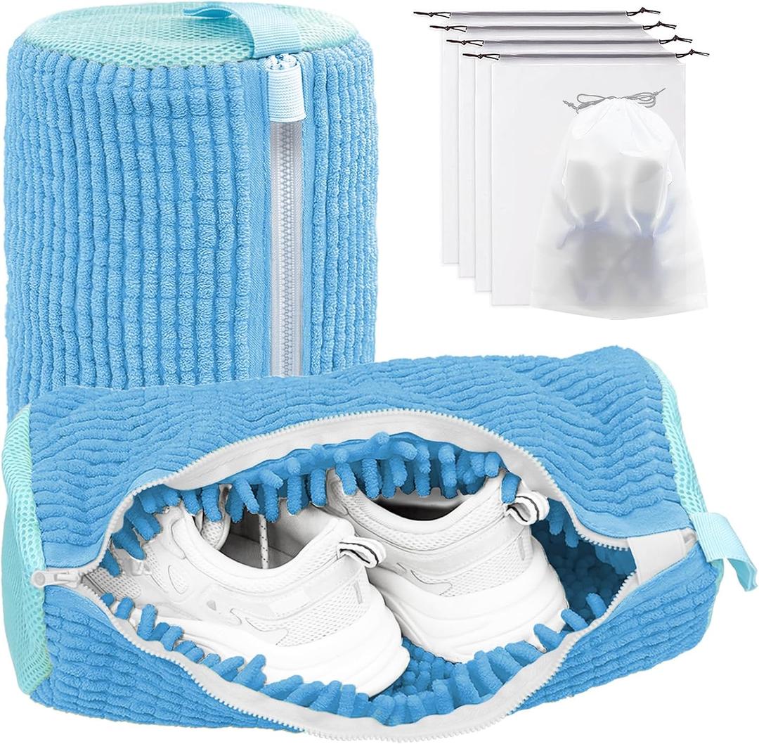 Shoe Washing Machine Bag,Laundry Shoe Bag for Washer and Dryer,Reusable Shoe Cleaning Bag for Sneakers,Tennis Shoes,With Self-locking Zipper, Microfiber Inside,Include Shoe Bag (Pro Blue - 2 Pack)