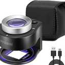 VIVOSUN 30X Rechargeable Loupe Magnifier with White LED Light and UV Light, Portable Magnifying Glass with Optical Glass Lens & Scale for Jewelry, Textile, Gems, Stamps, Coins and Plants (Black)