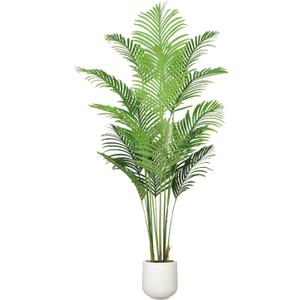 Artificial Palm Tree 6FT with White Planter, Realistic Faux Tropical Plant with Lifelike Green Leaves, Indoor Artificial Plant for Modern Home Decor