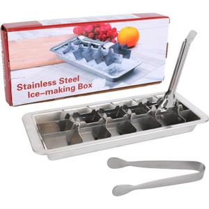 Stainless Steel Ice Cube Trays with Detachable Handle, 18-Slot Metal Ice Cube Trays & Tweezers for Bars Kitchens Freezer