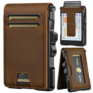 furid Genuine Leather Wallet for Men: Slim RFID Minimalist Wallets with Money Clip - Smart Pop Up Credit Card Holder for Front Pocket - Gifts for Husband Father on Birthday Anniversary