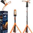 15000 mAh Rechargeable Camping Light with Stand, Cordless Work Light with 3 LED Lamp Heads, 5500 Lumens Dimmable Camping Essentials Gear Emergency Flashlight with 86" Detachable Tripod, Orange
