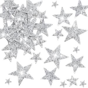 Geosar 60 Pcs Iron on Star Patches Star Shaped Rhinestone Appliques Adhesive Glitter Patches Rhinestone Appliques Embellishments for DIY(Silver)