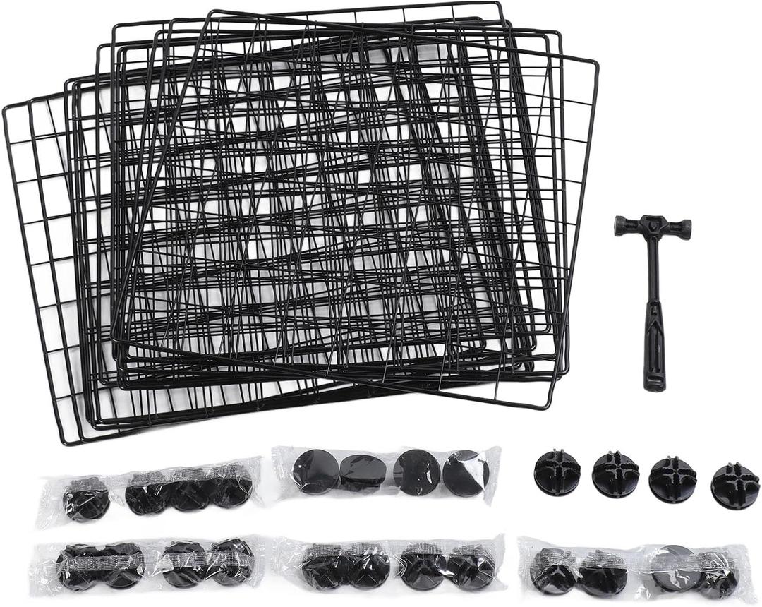 Dog Metal 12 Panels, Detachable Portable Exercise Pen, Small for Indoor Outdoor Use, Iron Mesh Dog Enclosure for Cats Rabbits Small Dogs, with Connector Heads and Hammer