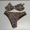 Fanuerg Women's Triangle Bikini Sets O Ring Linked Two Piece Swimsuits Floral Printed Cheeky Bathing Suit, Large, Leopard 