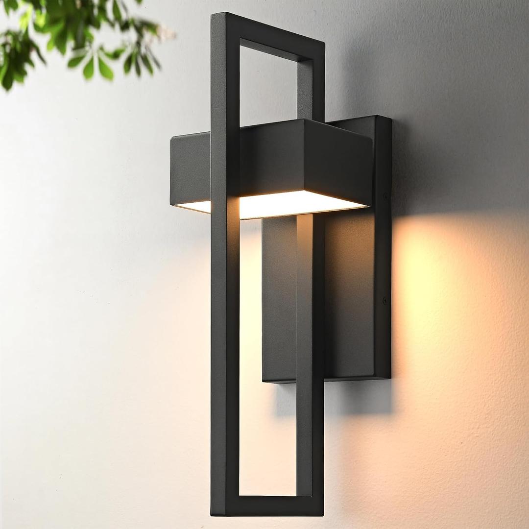 Modern Large Outdoor Wall Lights 3000K Integrated LED Outdoor Wall Sconces Lighting, Exterior Lighting Fixtures Outside Wall Mount Lights for House Porch Front Door Garage, Matte Black 1Pack