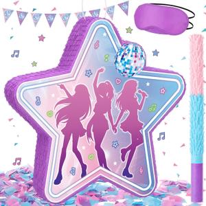 Blueweenly 16'' Large Kpop Piñata Kpop Party Decorations Disco Party Star Piñata with Stick Blindfold Confetti Music Movie Theme Parties Supply Photo Prop