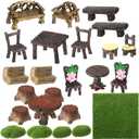 BBTO 24 Pcs Garden Furniture Fairy Mini Architecture Accessories Fairy Miniature Ornaments Artificial Grass and Moss Rocks Kit for Garden House Accessories