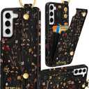 Petitian for Samsung Galaxy S22 Case with Wallet - Women Girls Cute Girly Aesthetic Unique Design Leather Credit Card Holder Cardholder Stand Wristband for S22, Grow Flower