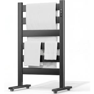 Freestanding Heated Towel Rack Large Capacity, 6 Bars, PTC Fast Heating, Adjustable LED Timer, Auto Shut-Off, High Temperature, Matte Black, for Bathroom & Home