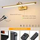 Picture Lights for Wall Battery Operated, Rechargeable Light for Pictures with Remote & Timer, Gold Art Light for Paintings 24 Inch Wireless Dimmable Cordless Gallery Frame Lights with 3CCT