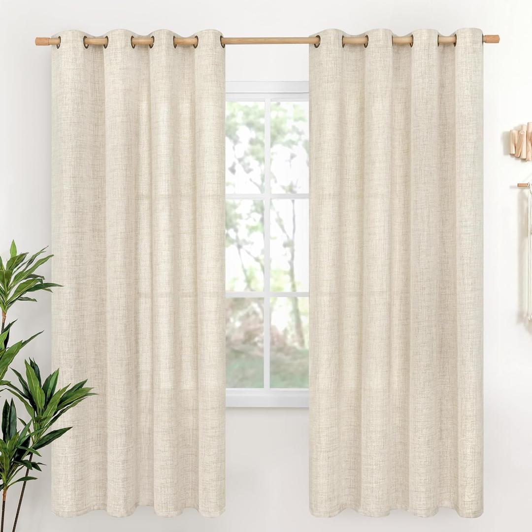 YoungsTex Linen Curtains 72 Inches Long for Living Room 2 Panels, Boho Semi Sheer Drapes with Bronze Grommet Light Filtering Rustic Window Treatments for Bedroom Dining Room, 52 x 72 Inch, 2 Panels