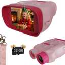 Kids Camera & Night Vision Goggles for Kids Boys and Girls, Christmas Birthday Gifts, Night Vision Binoculars with 32GB Memory Card(Pink)