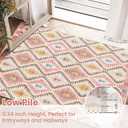 Indoor Rugs for Entryway, 2X3 Small Pink Kitchen Rug, Boho Moroccan Geometric Trellis Area Rug with Vibrant Hues for Bathroom Door Mat Indoor Entrance - Low-Profile Non-Slip Backing Carpet