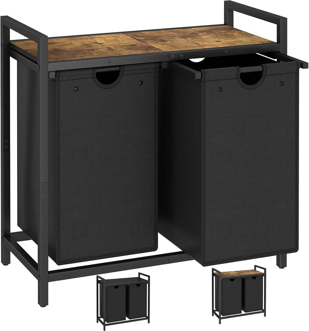 LAATOOREE Laundry Hamper, Two-Color 2  48L Laundry Basket with 2 Removable Laundry Sorter Bags and Top Shelf, Clothes Hamper for Laundry Room, Bathroom