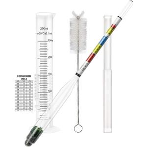 Hydrometer and Test Jar for Wine, Beer and Kombucha - Including 250ml Plastic Cylinder, Cleaning Brush and ABV Storage Bag