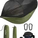 Sunyear Camping Hammock with Net - Double&Single Hammock with House-Like Net- Easy Setup & Pack, Lightweight & Portable, Perfect for Hiking, Backpacking, Outdoor Sleeping (106"L x 55"W, Green)